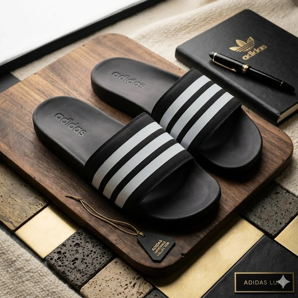Adidas Adilette Comfort Black Slide Sandal with White Stripes Size 11